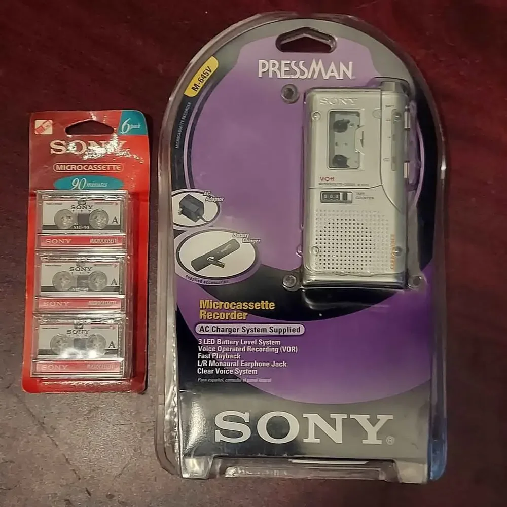 FACTORY SEALED 2001 Sony Pressman Micro Cassette Recorder M-645V + MC-90 6-Pack